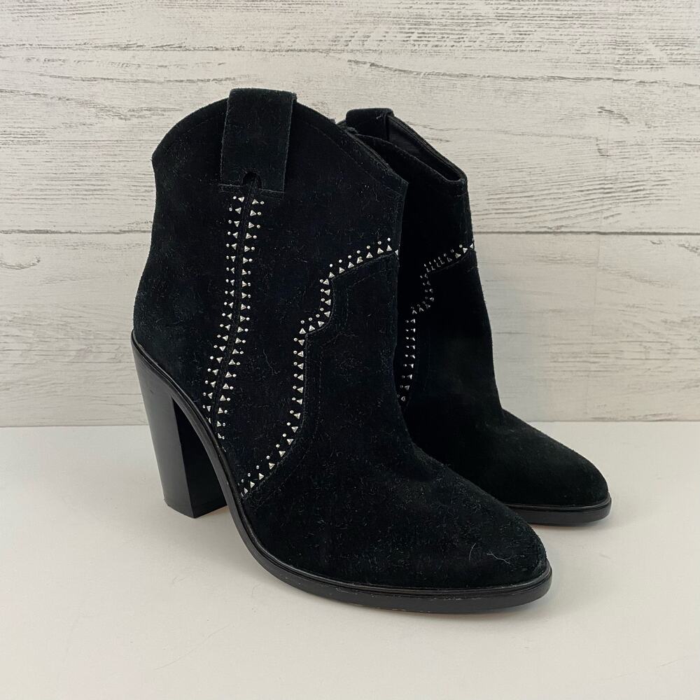 Joie Monte Black Suede Studded Western Ankle Boots Size 7.5